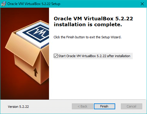 virtualboxのインストールが完了した