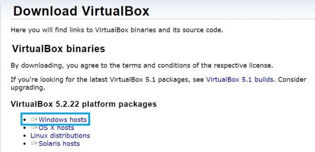 VirtualBoxのインストーラーを公式サイトのダウンロードページからダウンロードする